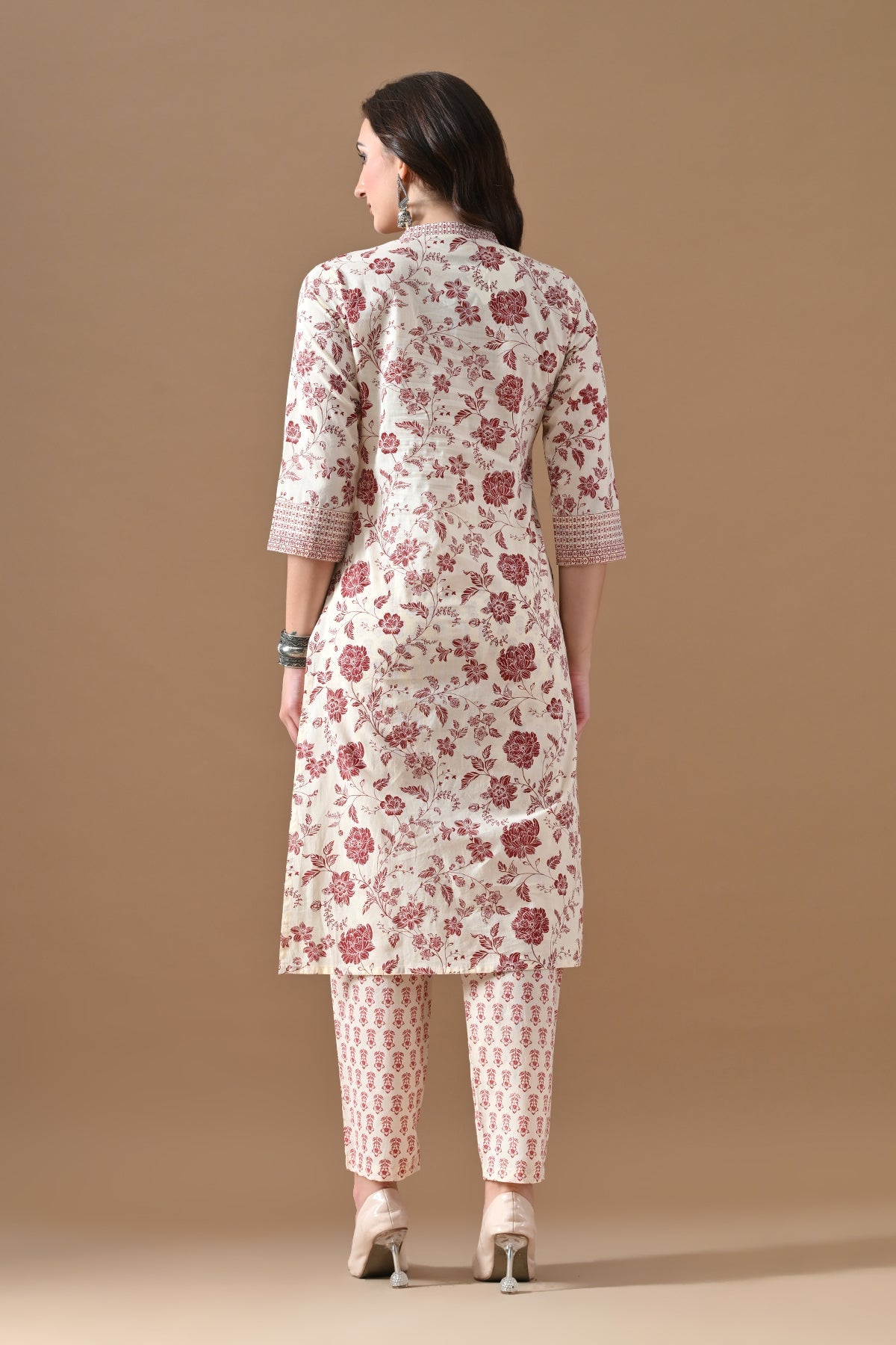 Beige Printed Kurta 2 Pcs Set