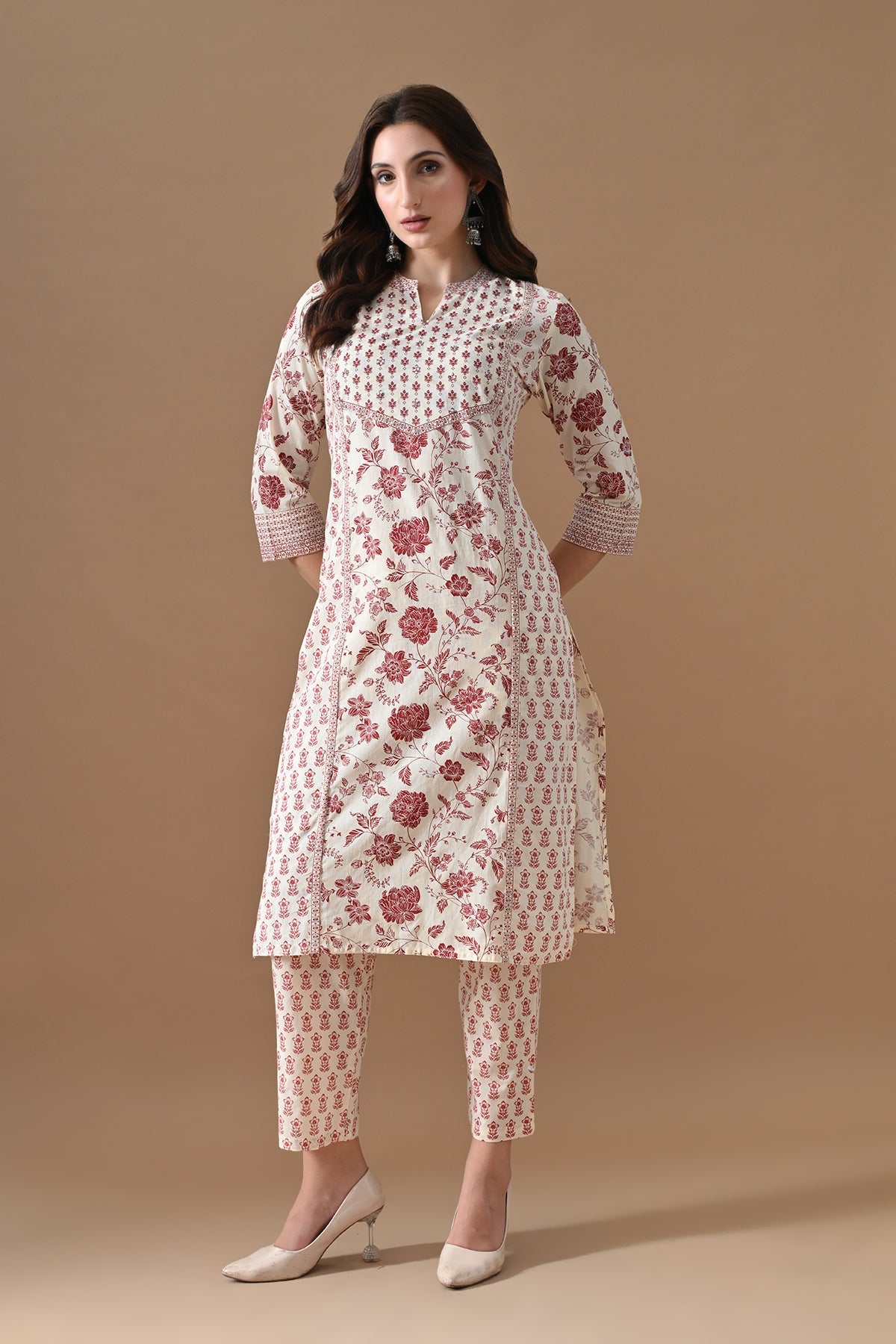 Beige Printed Kurta 2 Pcs Set