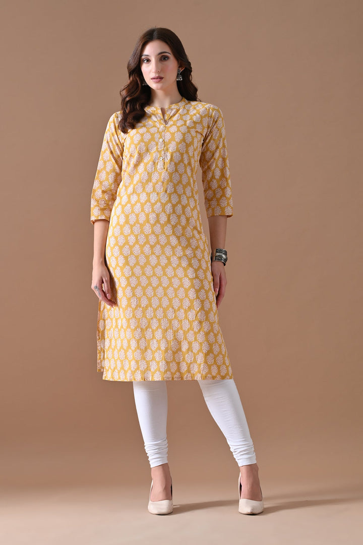 Yellow Printed Kurta