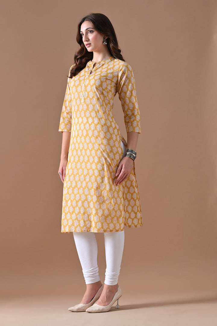 Yellow Printed Kurta