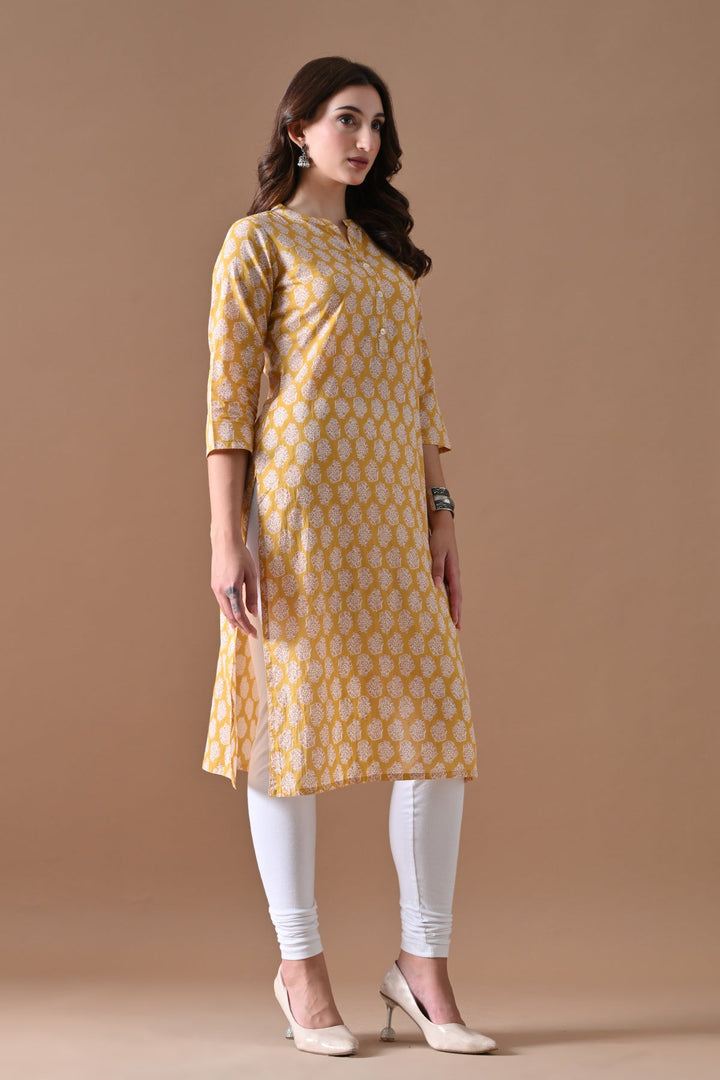 Yellow Printed Kurta