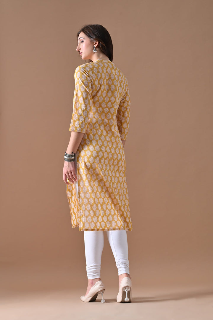 Yellow Printed Kurta