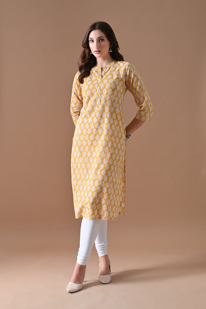 Yellow Printed Kurta