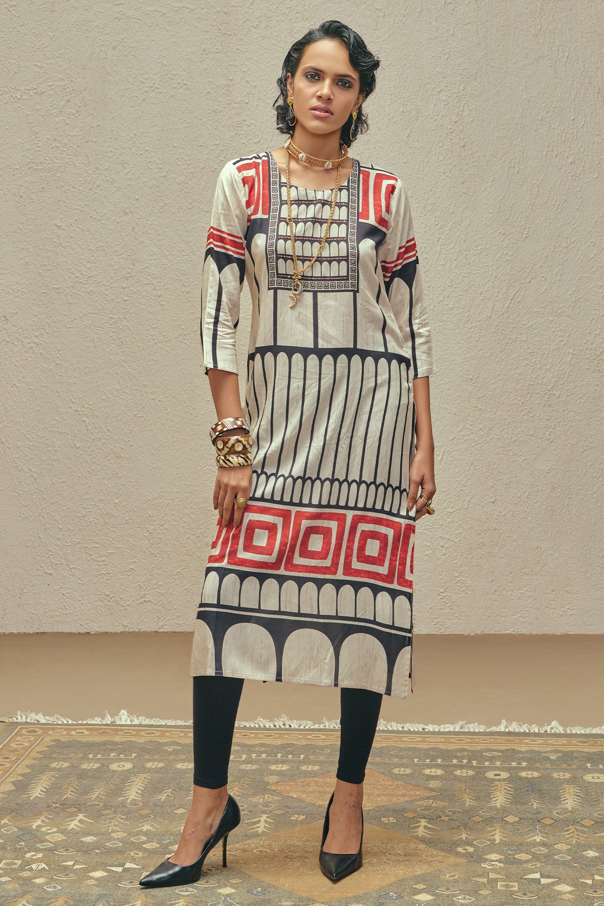 Cream Printed Kurta
