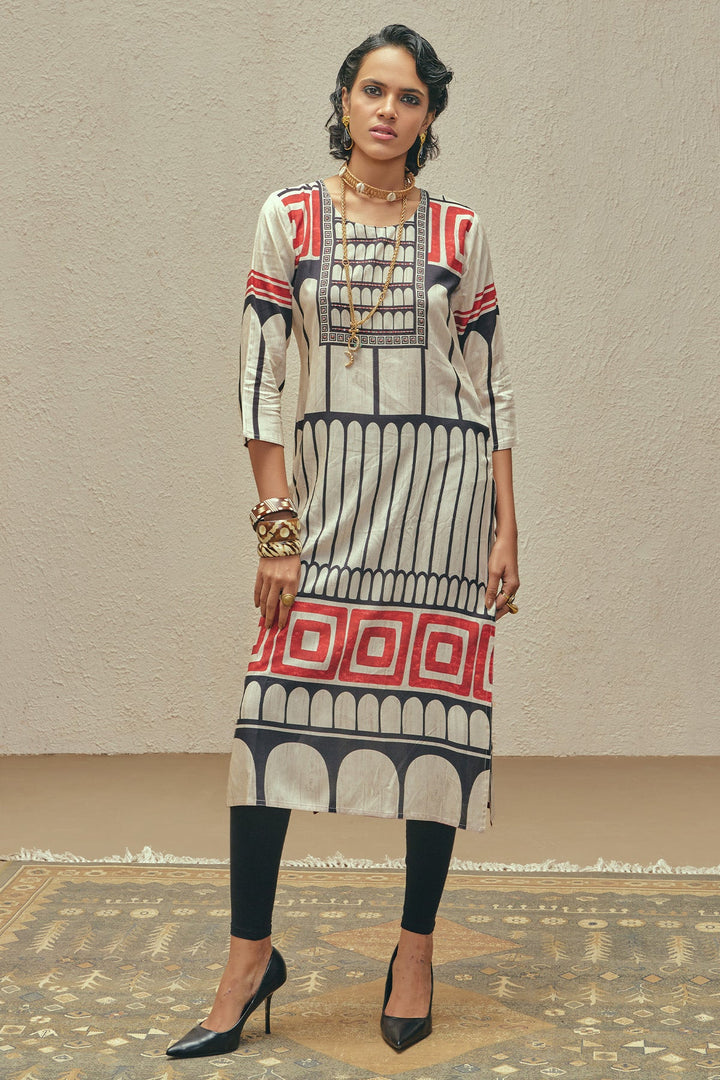 Cream Printed Kurta