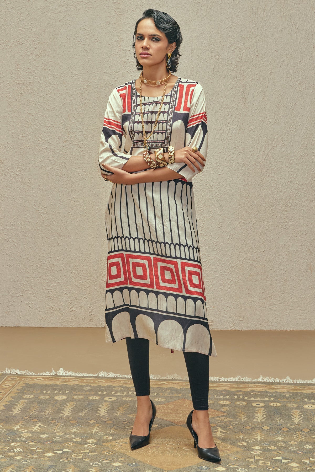 Cream Printed Kurta