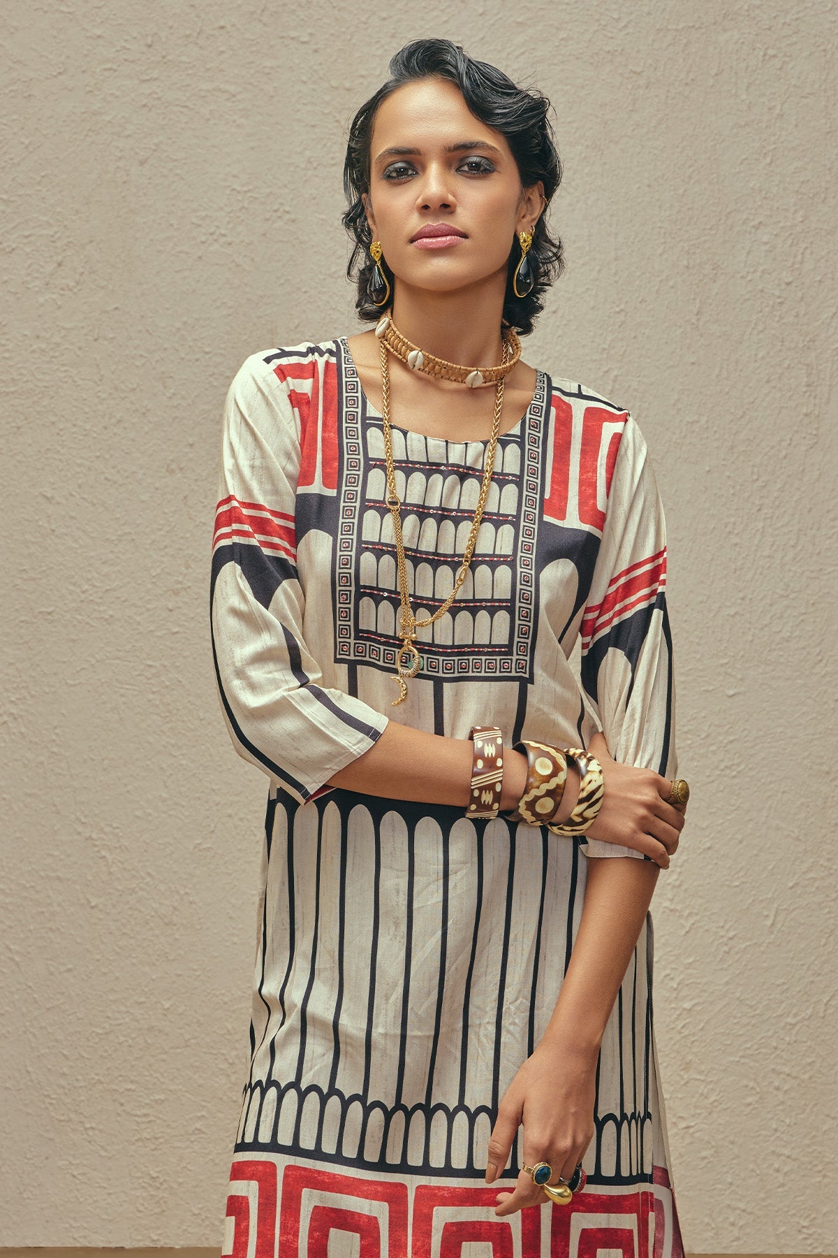 Cream Printed Kurta