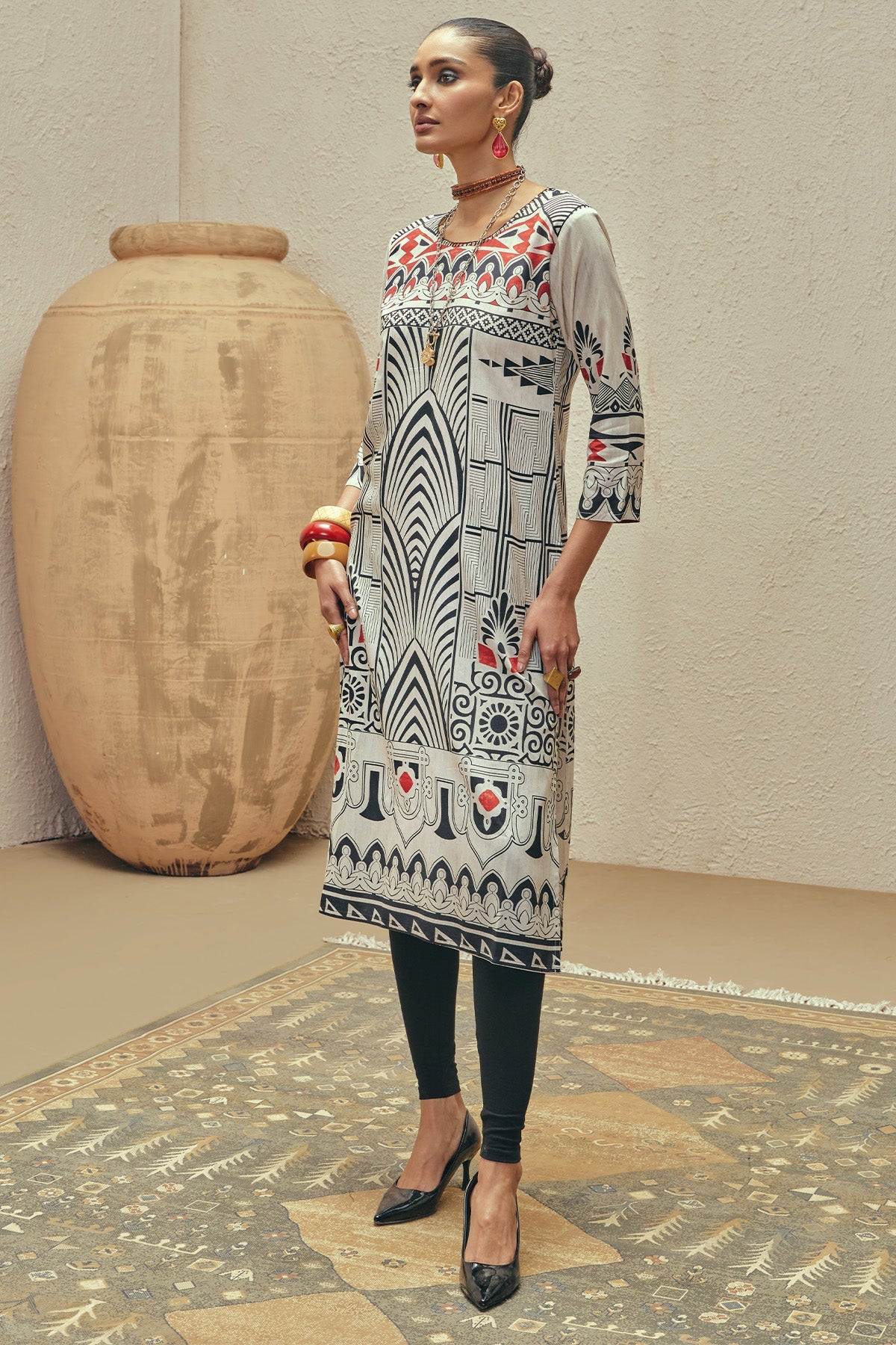 Cream Printed Kurta