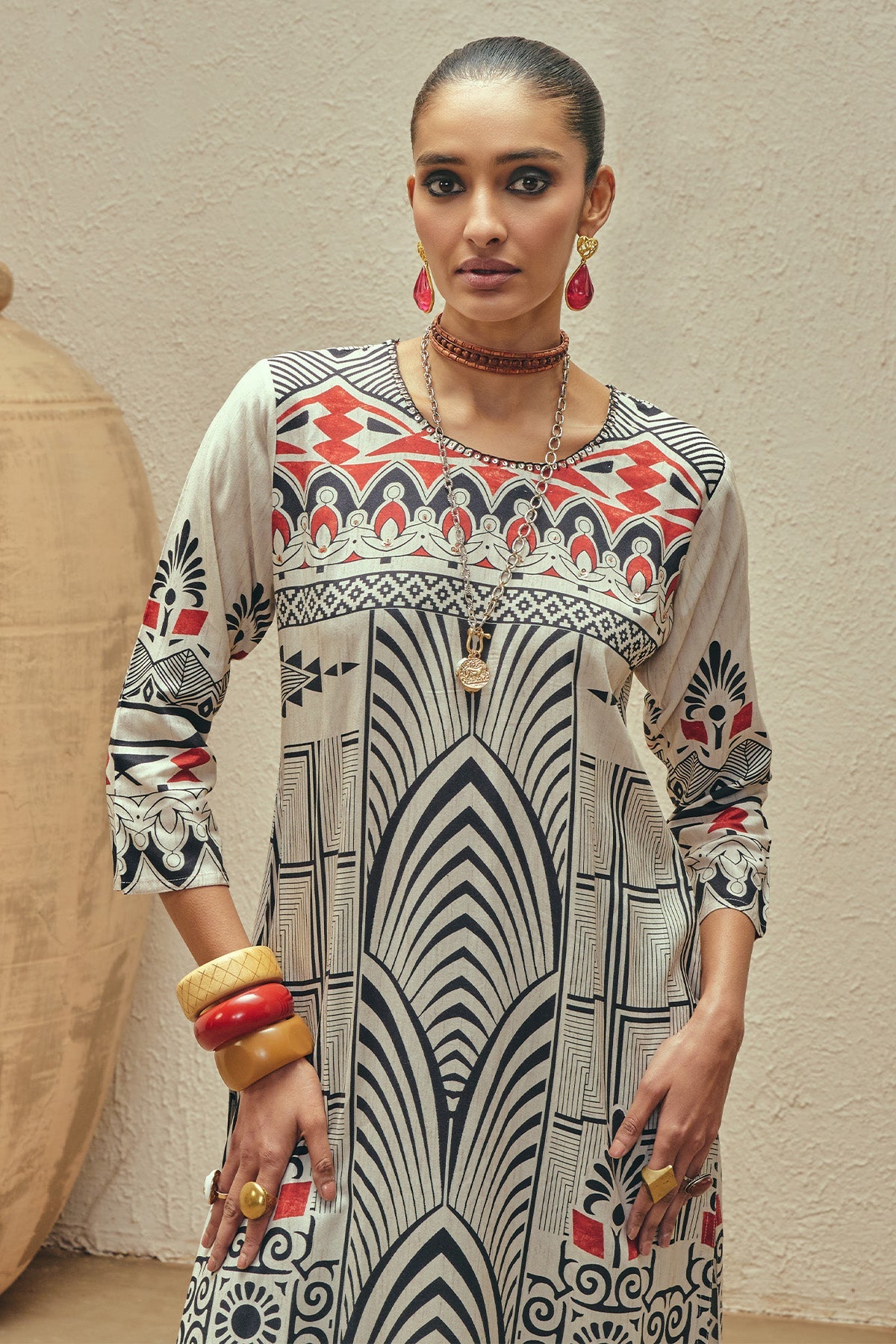 Cream Printed Kurta
