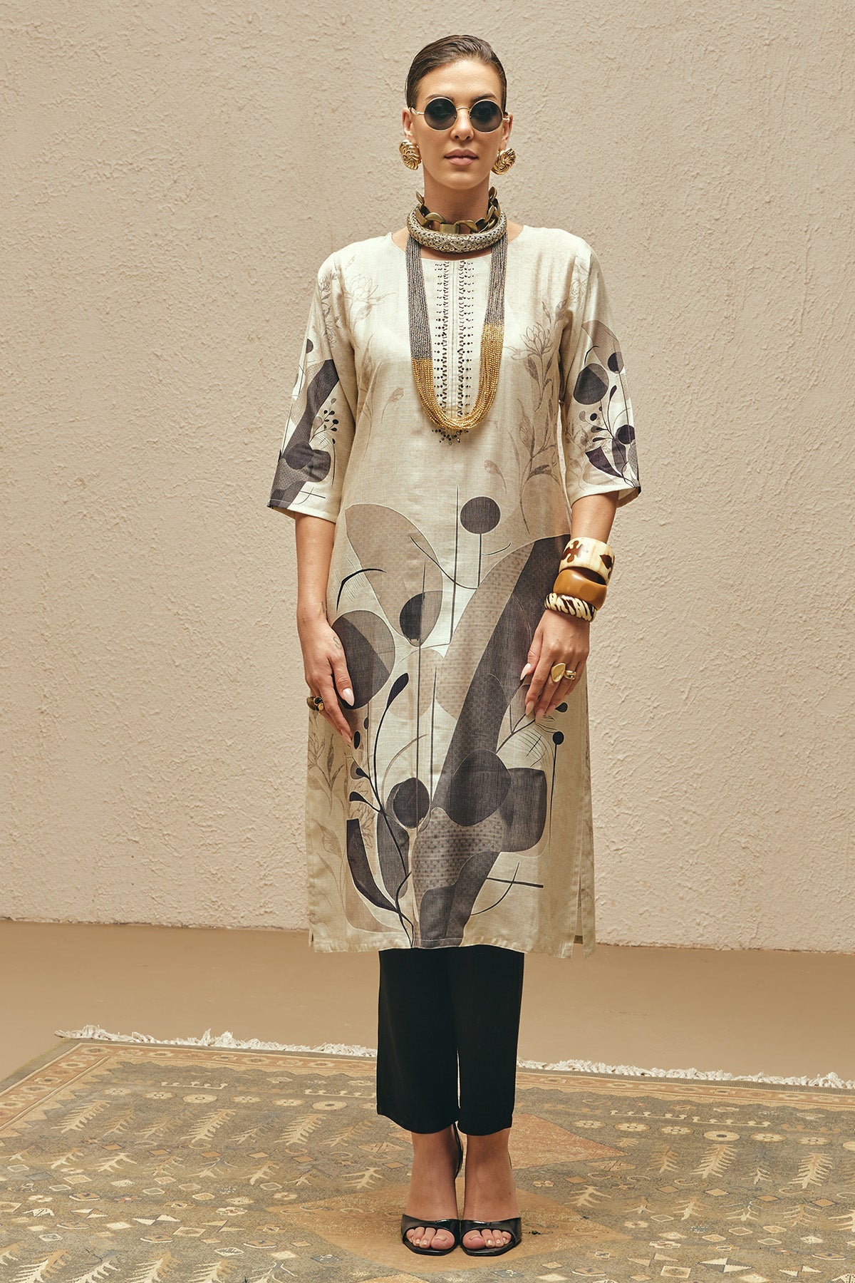 Cream Printed Kurta