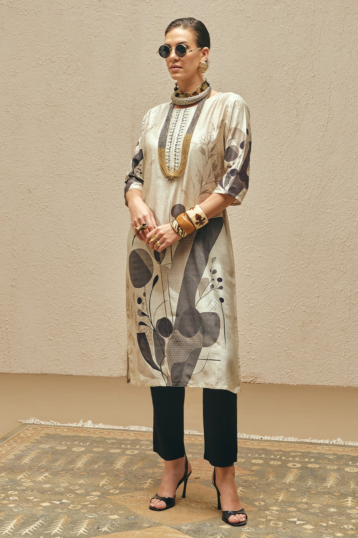 Cream Printed Kurta