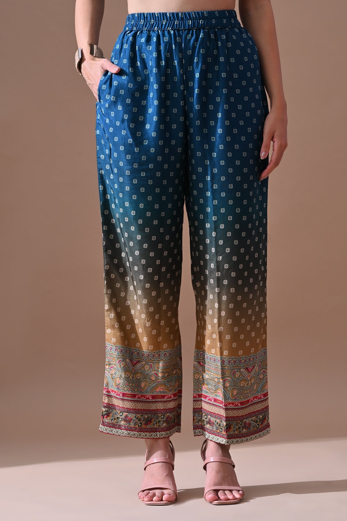 Teal Printed Kurta 3 Pcs Set