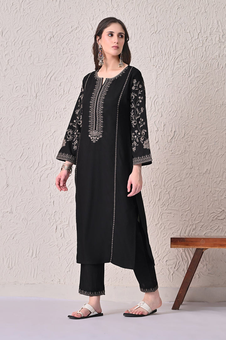 Black Embroidered Kurta 2 Pcs Set
