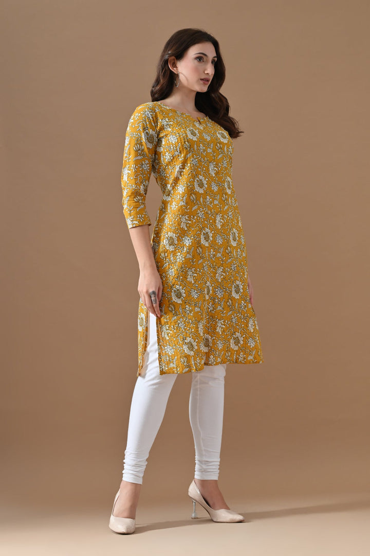 Yellow Printed Kurta