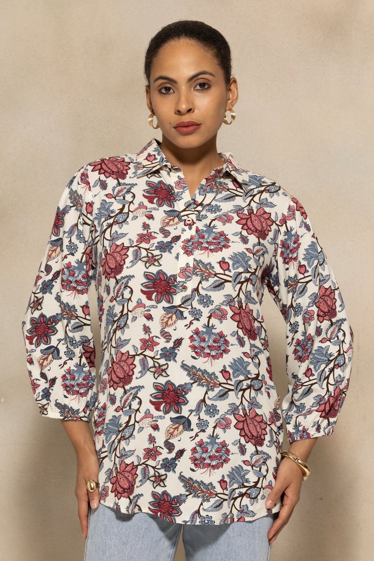 Cream Floral Printed Top