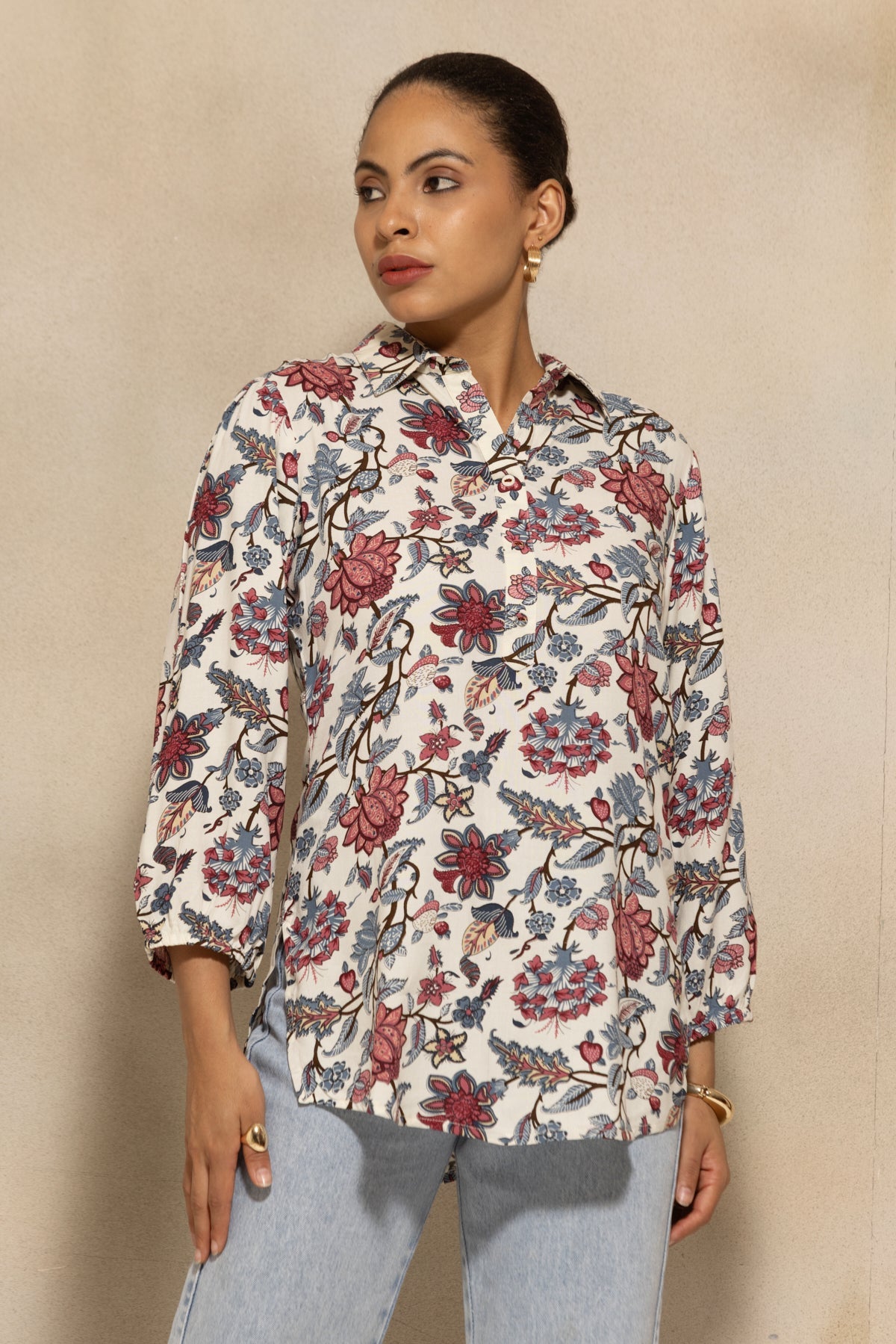 Cream Floral Printed Top