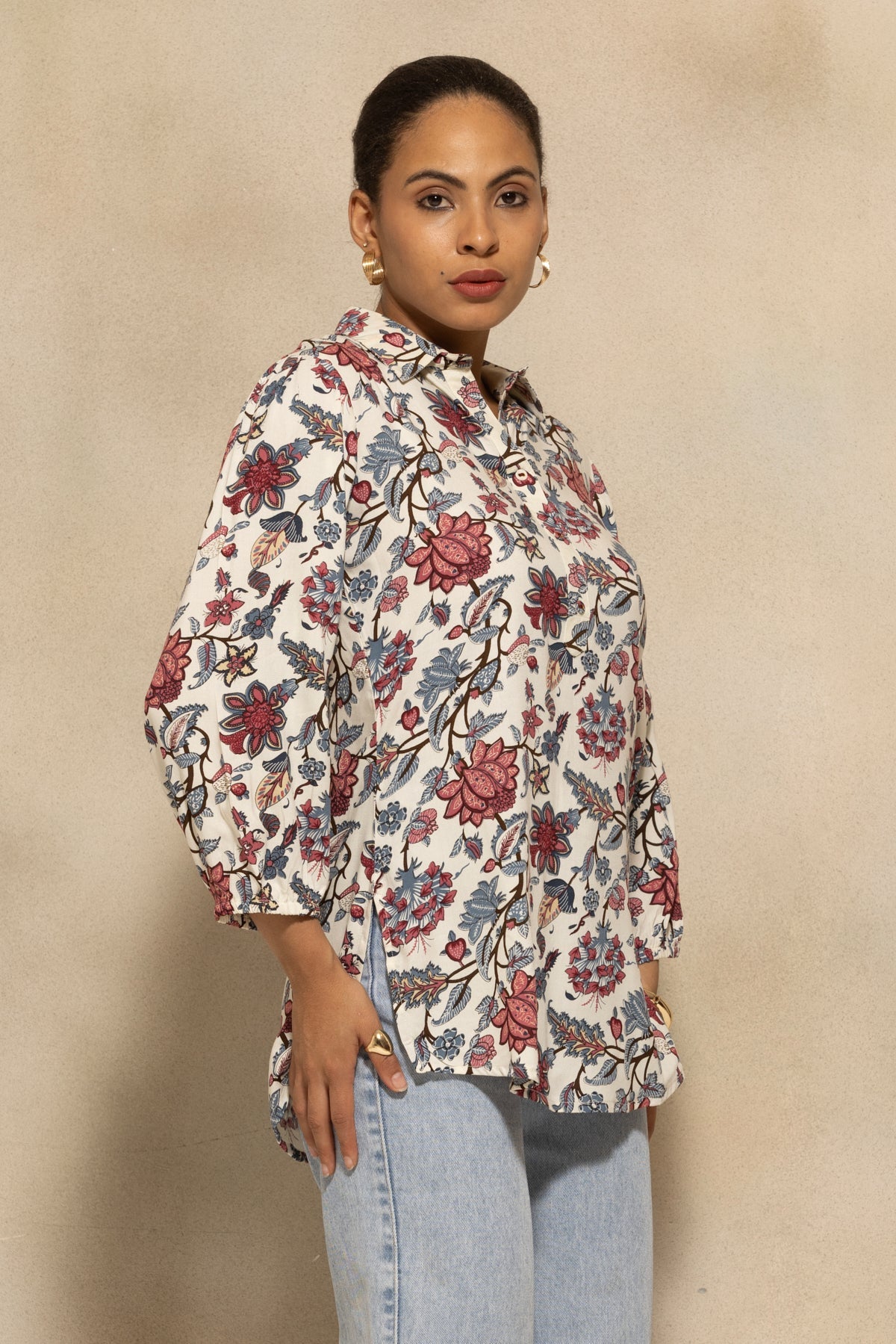 Cream Floral Printed Top