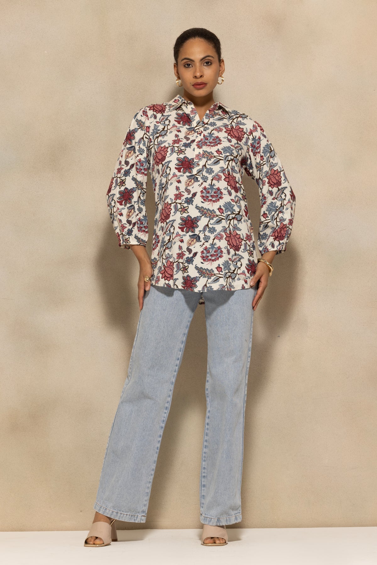 Cream Floral Printed Top