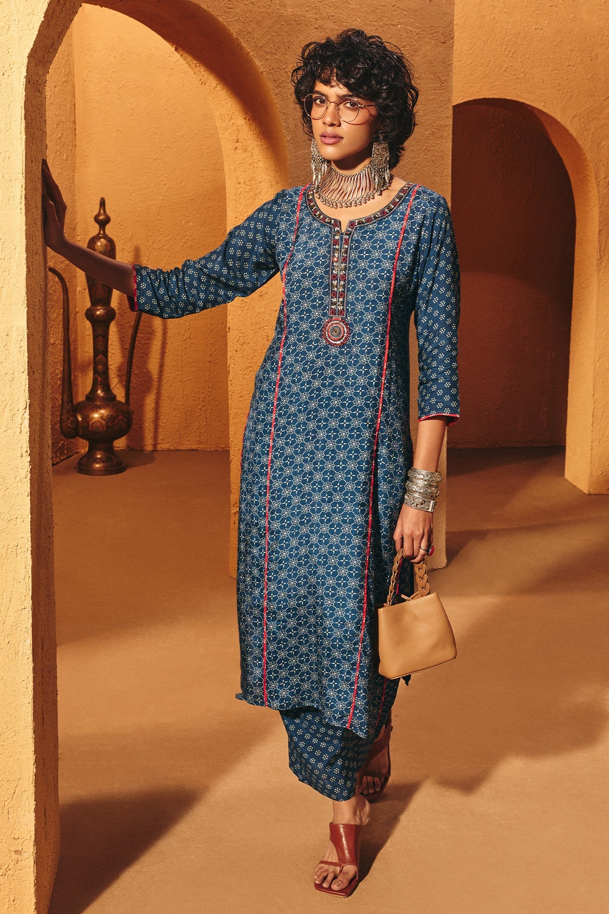 Blue Printed Kurta 2 Pcs Set