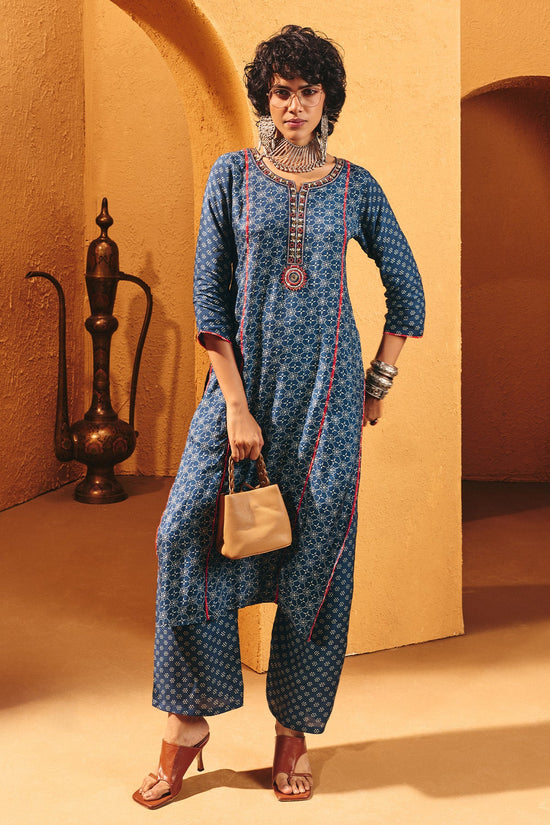 Blue Printed Kurta 2 Pcs Set