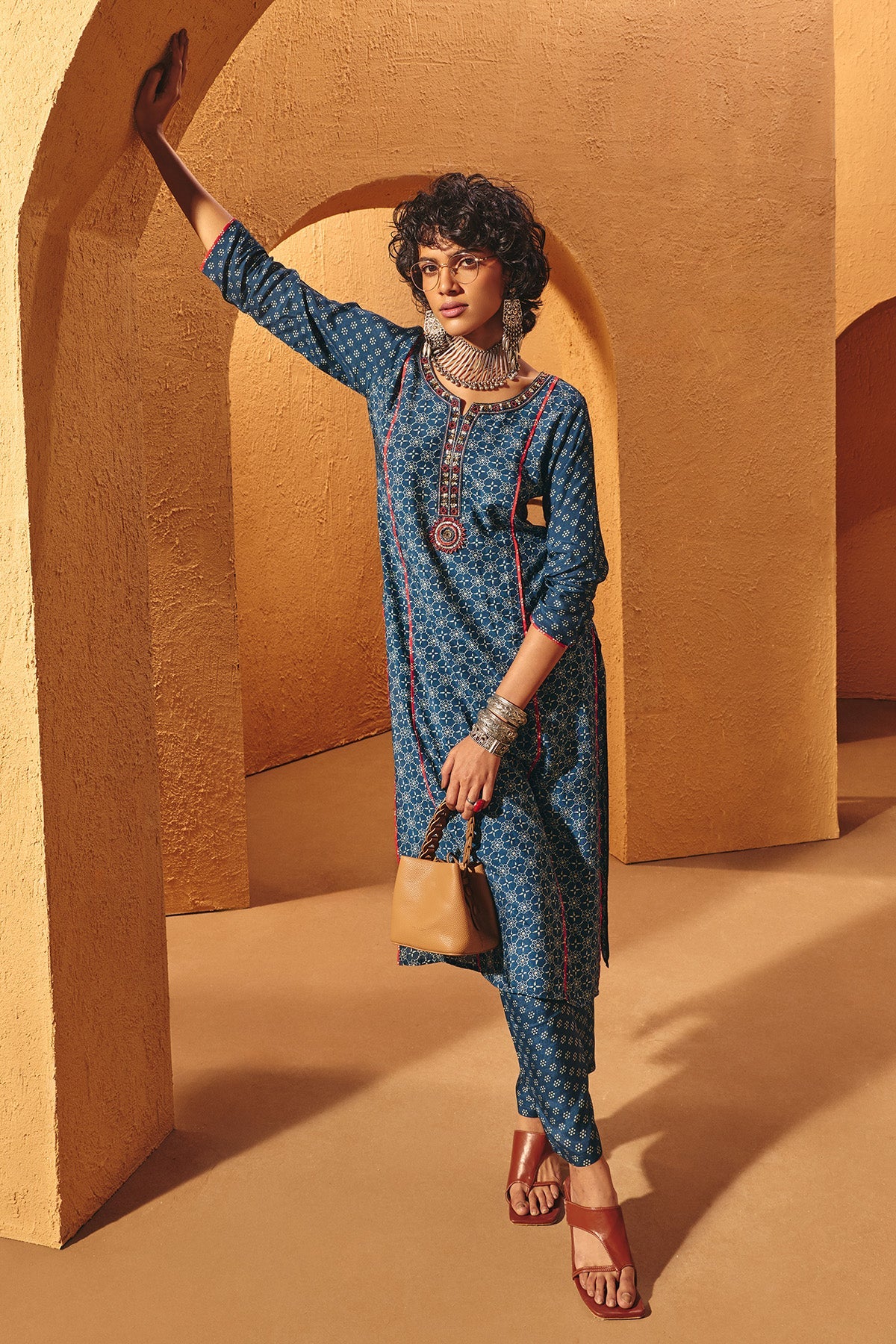 Blue Printed Kurta 2 Pcs Set
