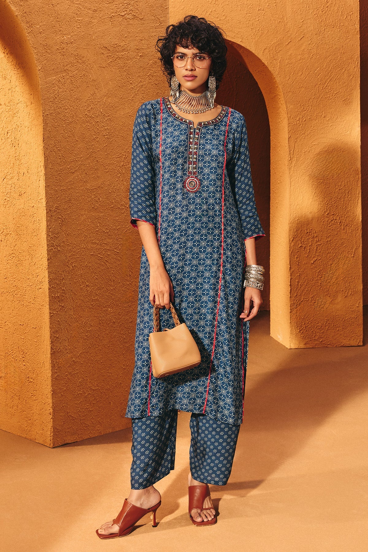 Blue Printed Kurta 2 Pcs Set