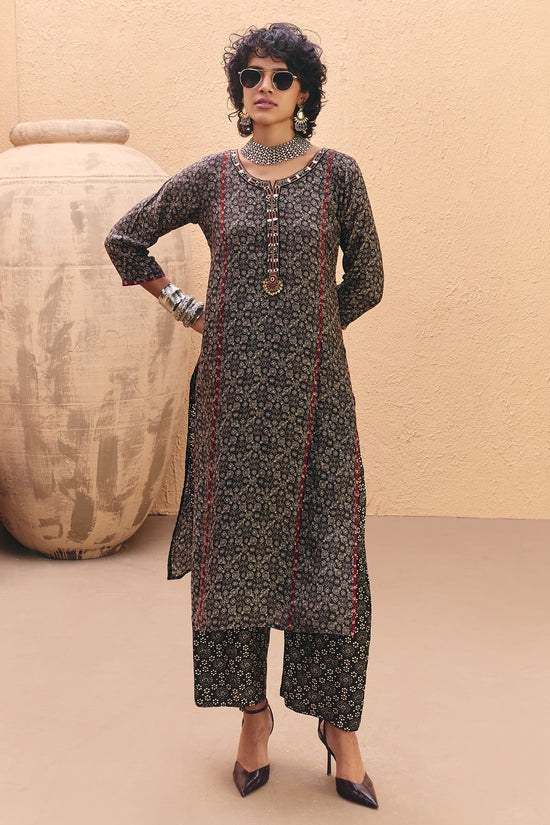 Black Printed Kurta Set (2 Piece)