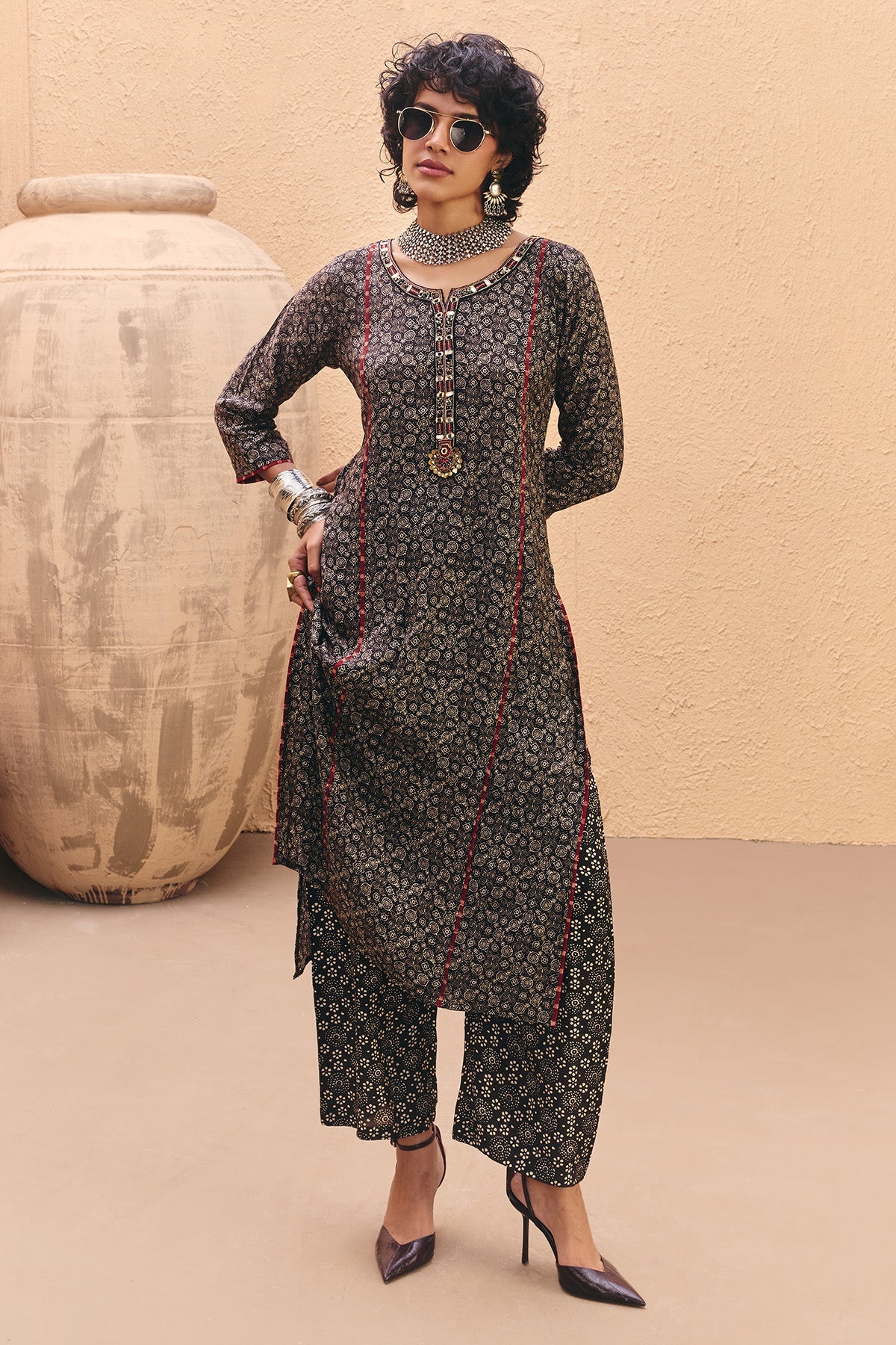 Black Printed Kurta 2 Pcs Set