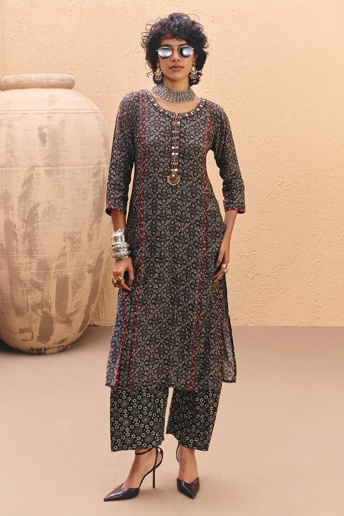 Black Printed Kurta 2 Pcs Set
