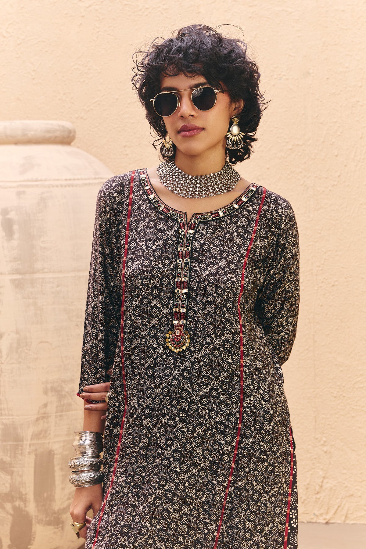 Black Printed Kurta 2 Pcs Set