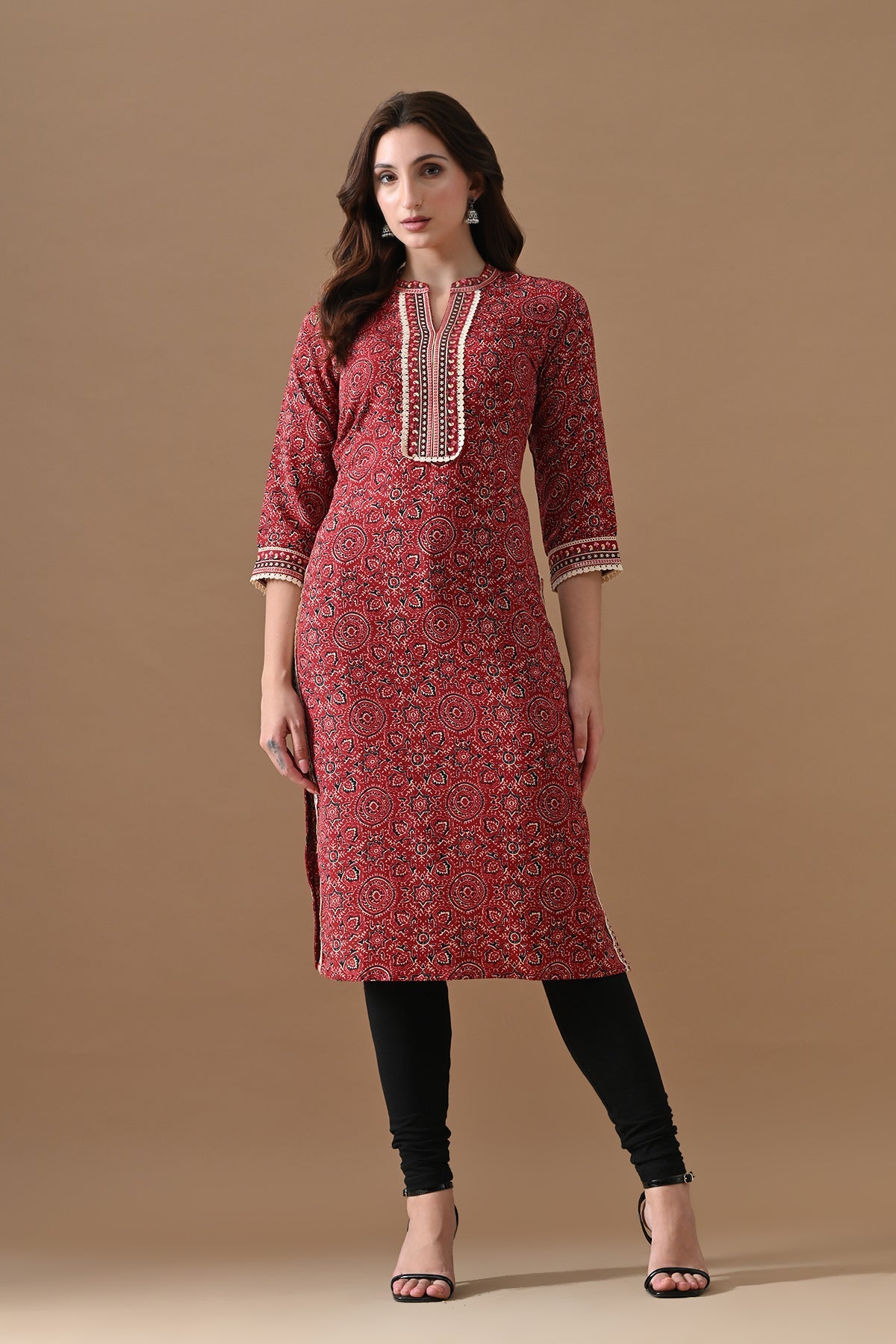 Maroon Printed Kurta 2 Pcs Set