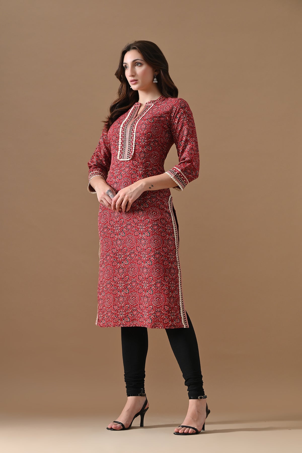 Maroon Printed Kurta 2 Pcs Set