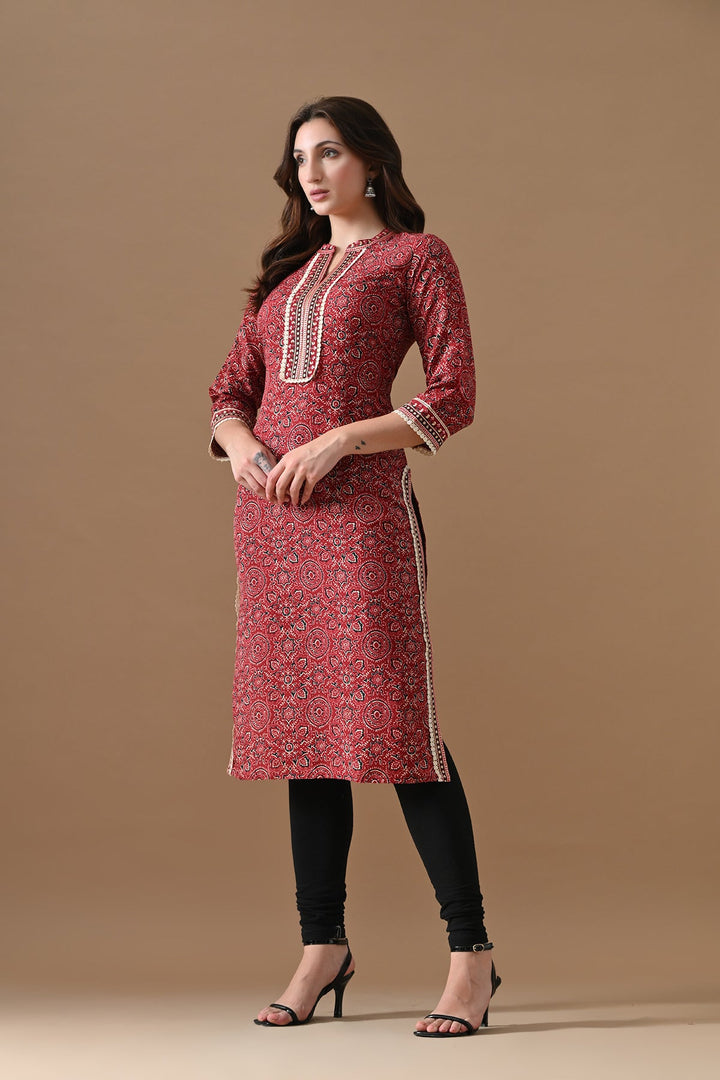 Maroon Printed Kurta Set (2 Piece)