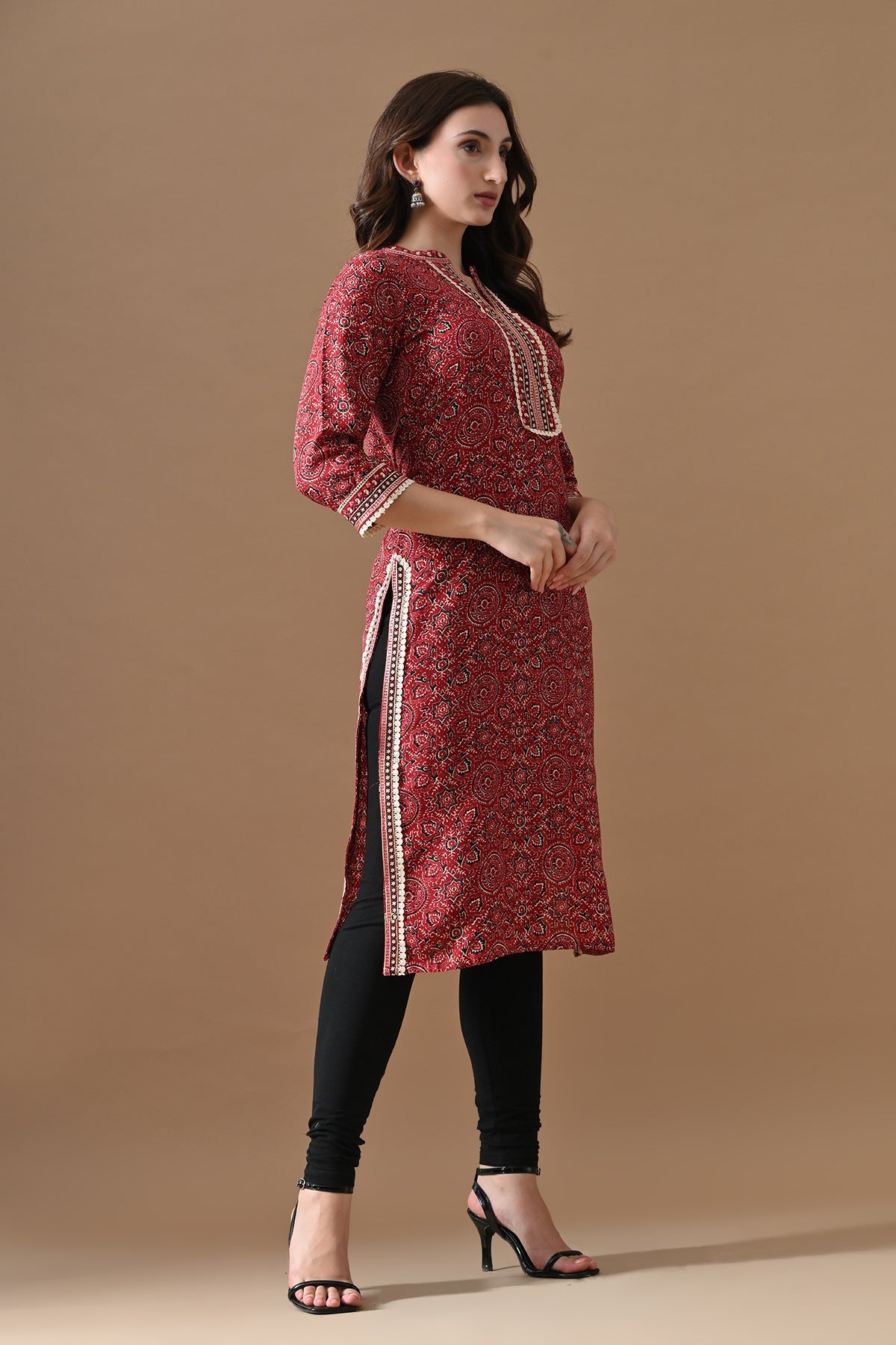 Maroon Printed Kurta 2 Pcs Set