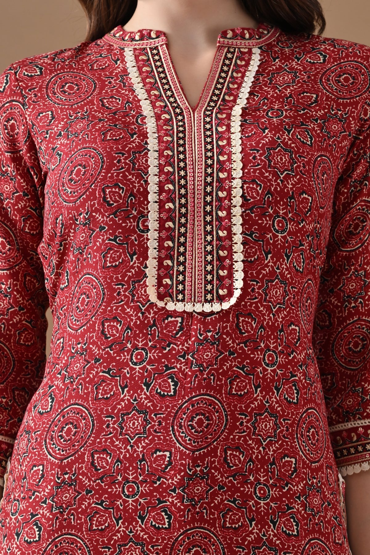 Maroon Printed Kurta 2 Pcs Set
