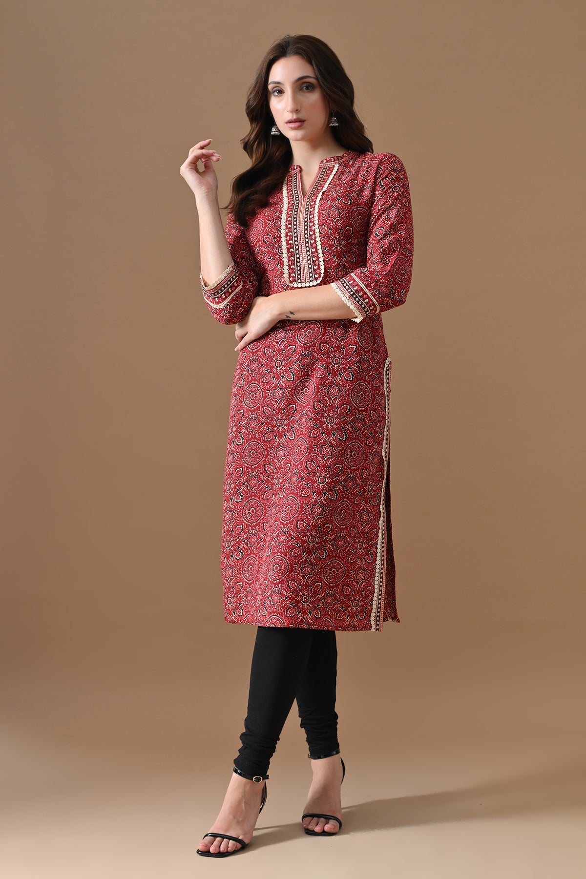 Maroon Printed Kurta 2 Pcs Set