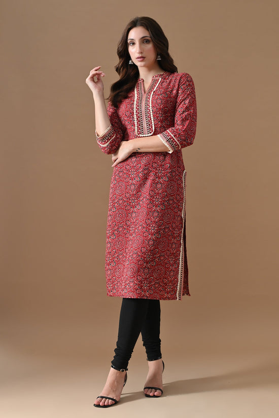 Maroon Printed Kurta Set (2 Piece)