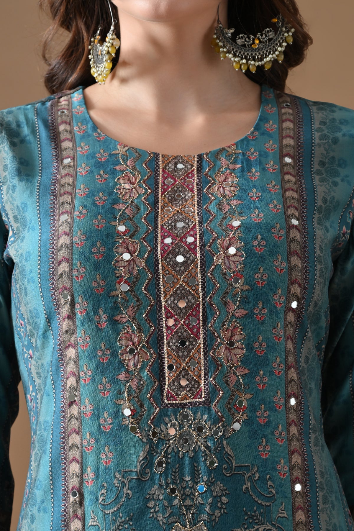 Blue Printed Kurta 3 Pcs Set