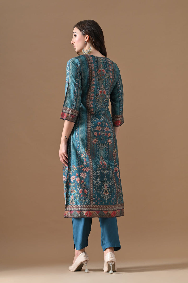 Blue Printed Kurta Set (3 Piece)