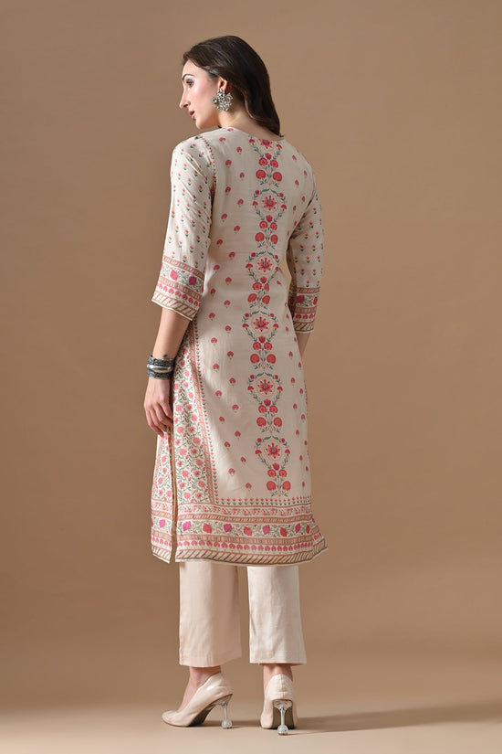 Beige Printed Kurta Set (3 Piece)