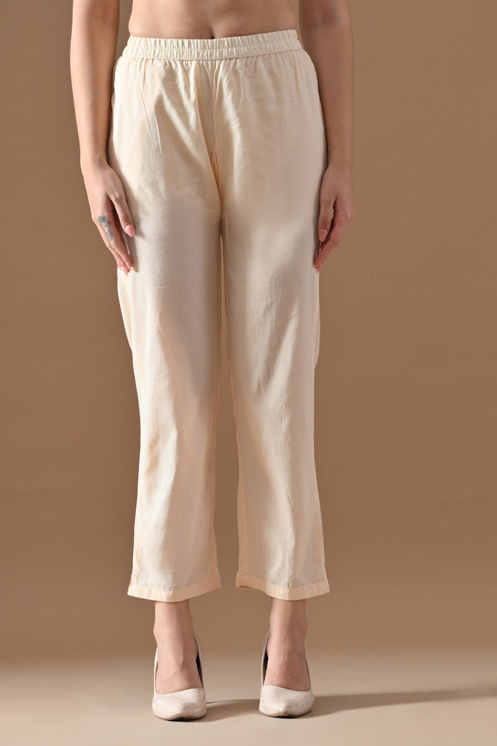 Cream Printed Kurta Set (3 Piece)