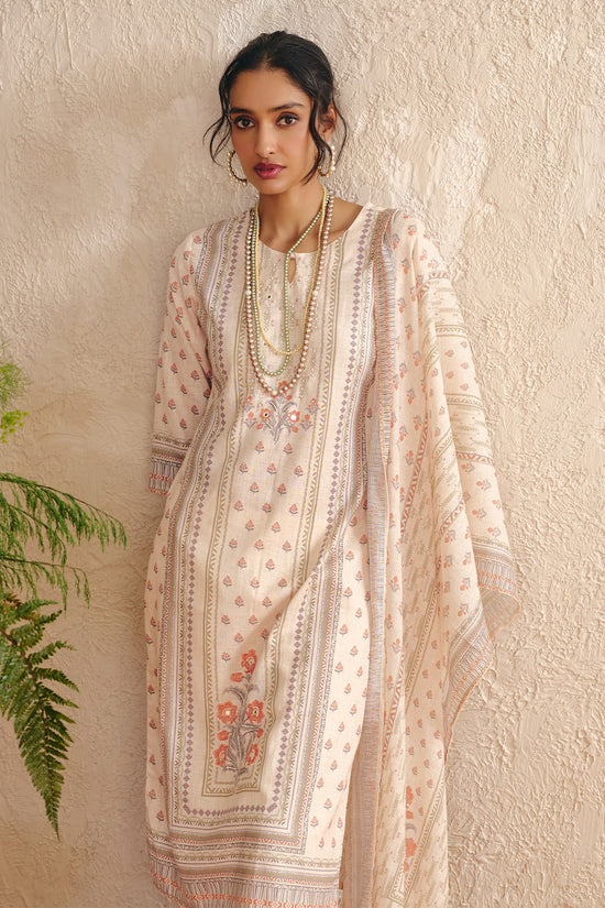 Cream Printed Kurta Set (3 Piece)