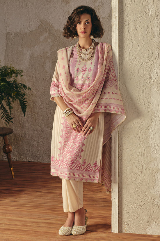 Cream Printed Kurta Set (3 Piece)