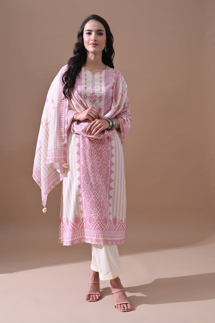 Cream Printed Kurta Set