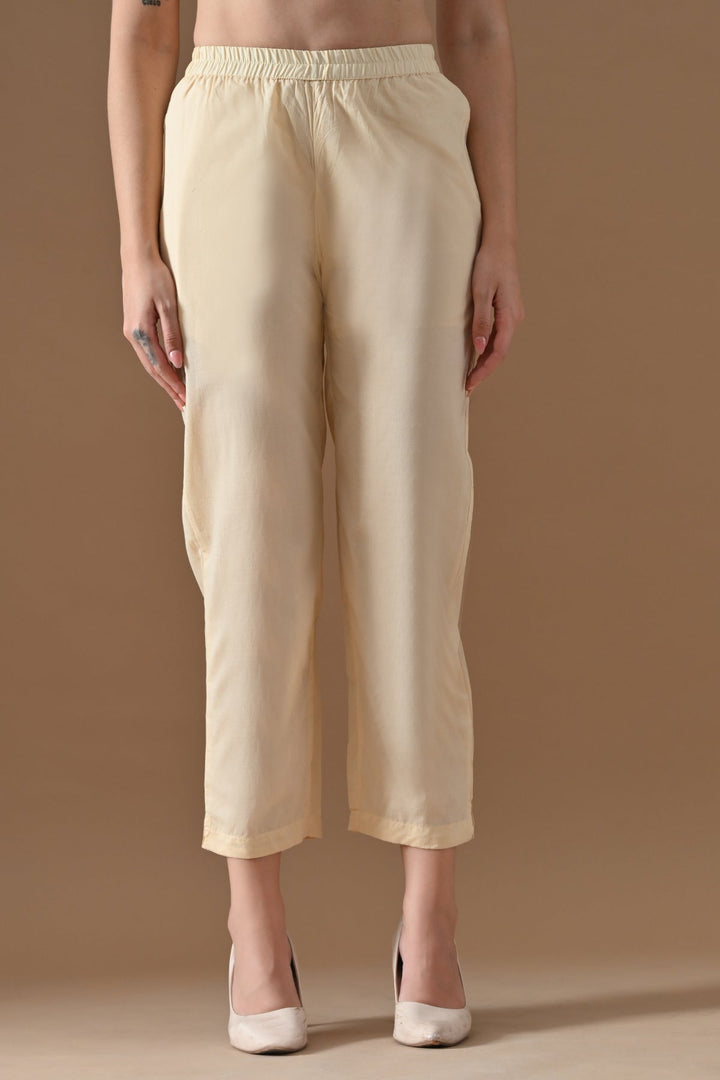 Cream Printed Kurta Set (3 Piece)