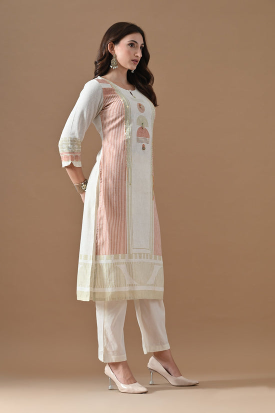 Cream Printed Kurta Set (3 Piece)