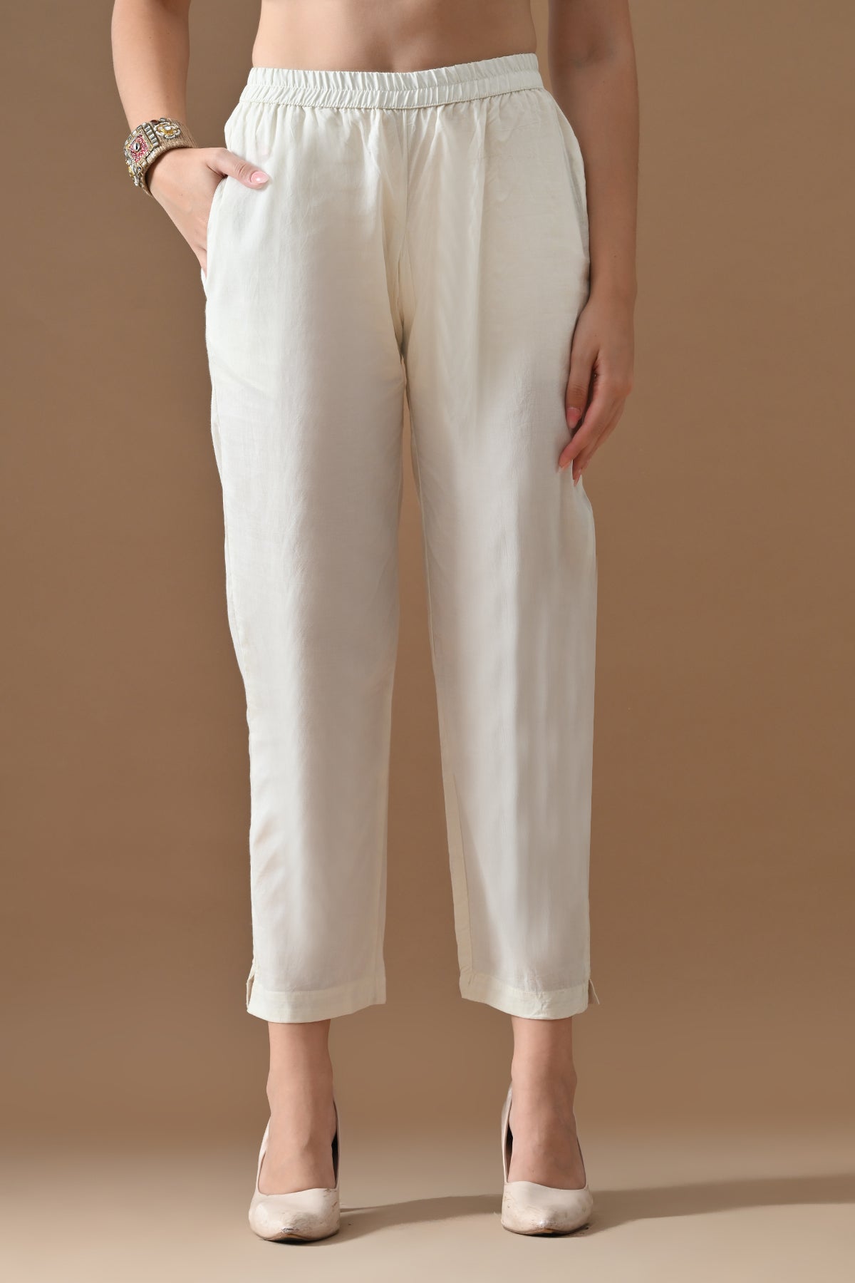 Cream Printed Kurta Set (3 Piece)