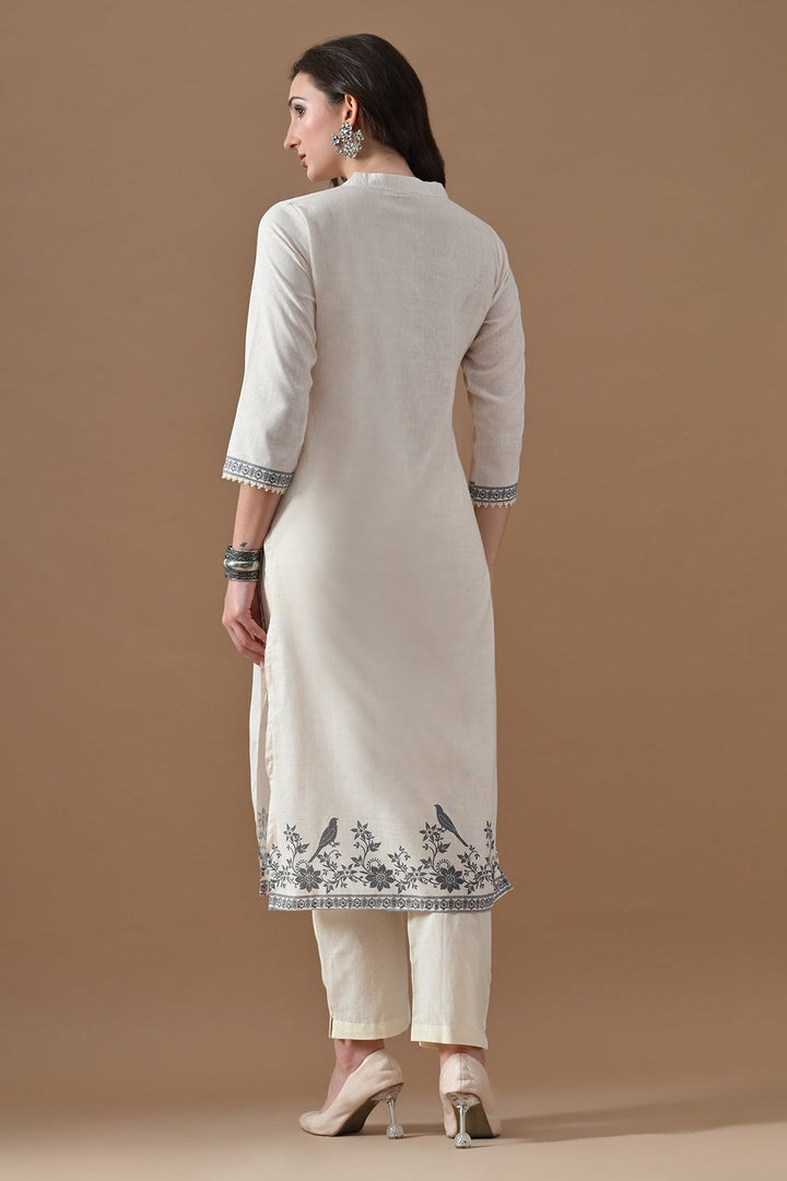 Cream Printed Kurta Set (3 Piece)