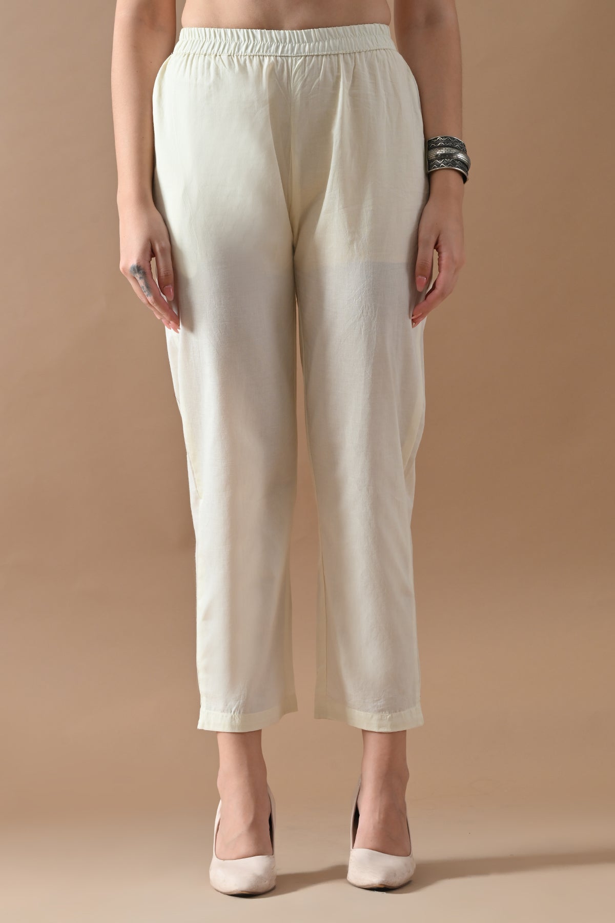 Cream Printed Kurta Set (3 Piece)