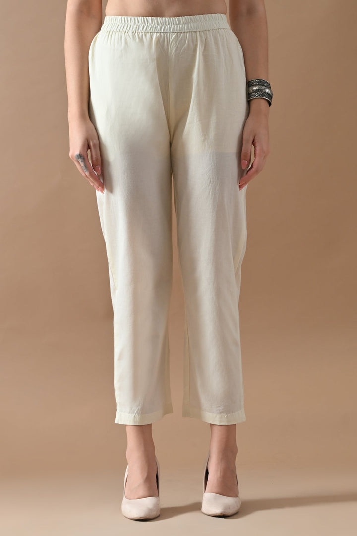 Cream Printed Kurta Set (3 Piece)